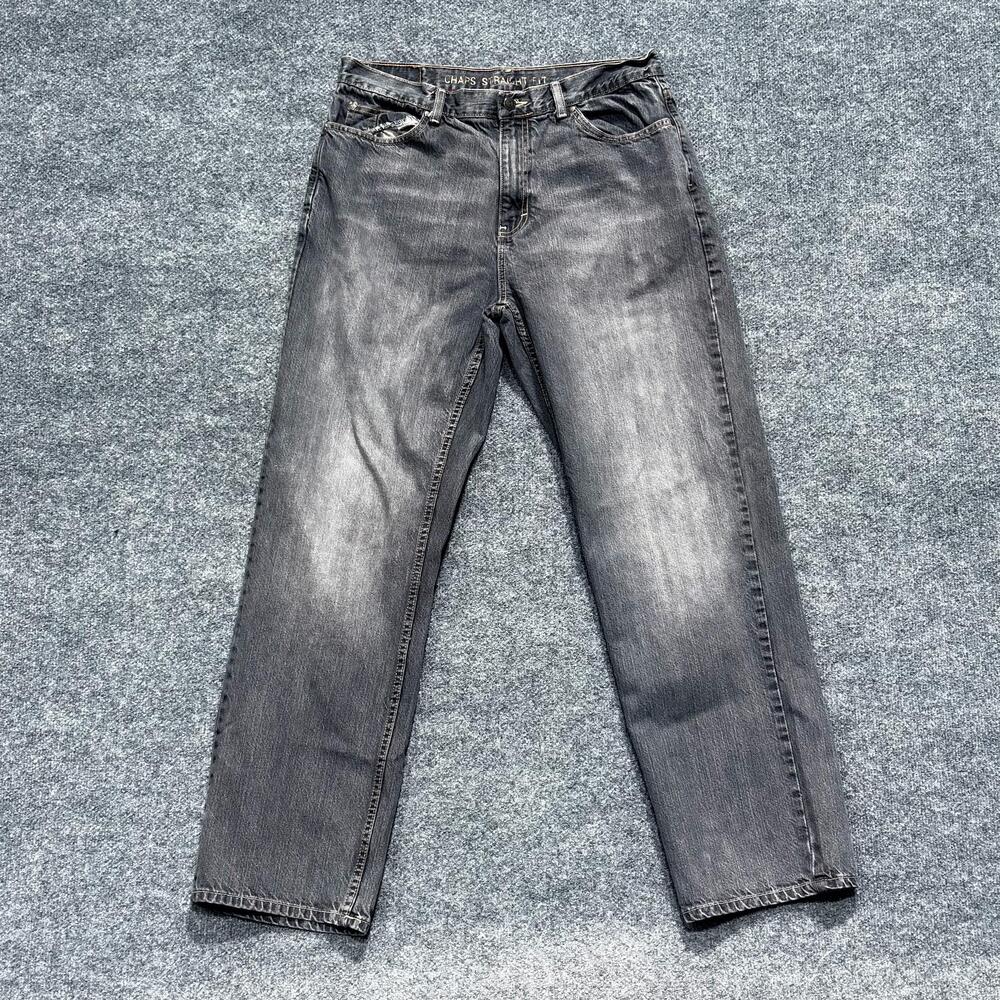 Chaps Jeans Mens 33x31.5 Gray Charcoal Wash Straight Fit Denim Pants Classic